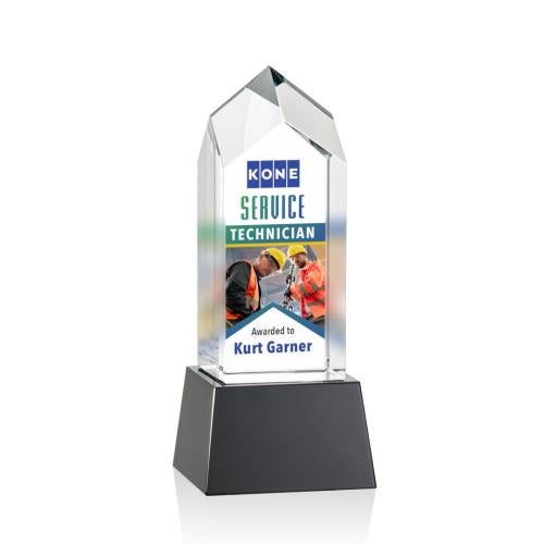 Awards and Plaques - Crystal Trophies - Escobar Full Color on Base Black Towers Crystal Trophy