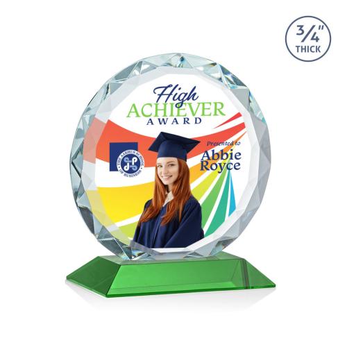 Awards and Plaques - Crystal Trophies - Clarke Full Color Green Circle Crystal Trophy