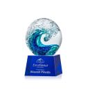 Ocean Wave Globe on Small Crystal Blue Glass Trophy