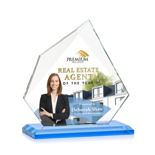 Awards and Plaques - Crystal Trophies - Hoang Full Color Sky Blue Peaks Crystal Trophy