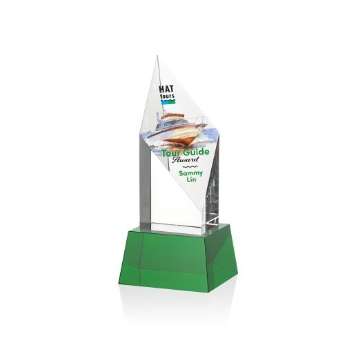 Awards and Plaques - Crystal Trophies - Fernandes Full Color on Base Green Crystal Trophy