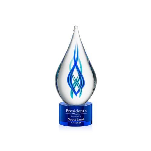 Awards and Plaques - Glass Trophies - Art Glass Trophies - Bauman on Round Base - Blue