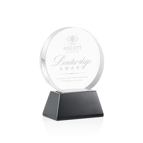 Awards and Plaques - Crystal Trophies - McCarty on Base Black Circle Crystal Trophy