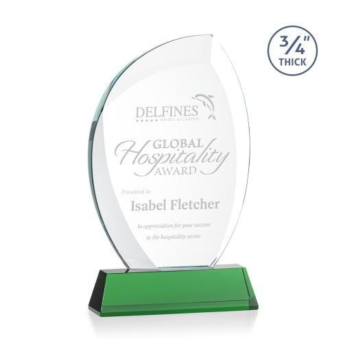 Awards and Plaques - Crystal Trophies - Oakes on Helton Base Green Flame Crystal Trophy