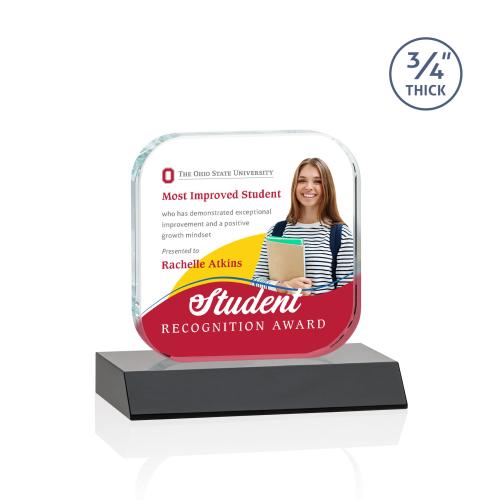 Awards and Plaques - Crystal Trophies - App Full Color Black Square / Cube Crystal Trophy