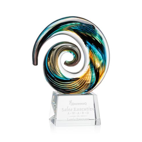 Awards and Plaques - Glass Trophies - Art Glass Trophies - Gleason on Small Crystal Clear Circle Glass Trophy