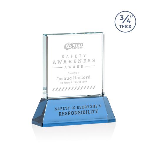 Awards and Plaques - Crystal Trophies - Landers on Helton Sky Blue Square / Cube Crystal Trophy