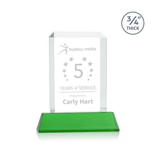 Awards and Plaques - Crystal Trophies - Carey on Helton Green Rectangle Crystal Trophy