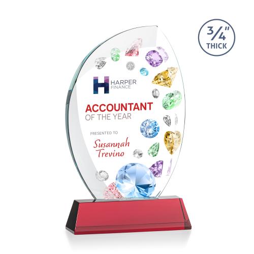Awards and Plaques - Crystal Trophies - Oakes Full Color on Helton Base Red Flame Crystal Trophy