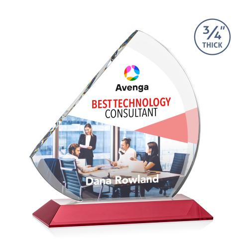 Awards and Plaques - Crystal Trophies - Yanez Full Color Red Peaks Crystal Trophy