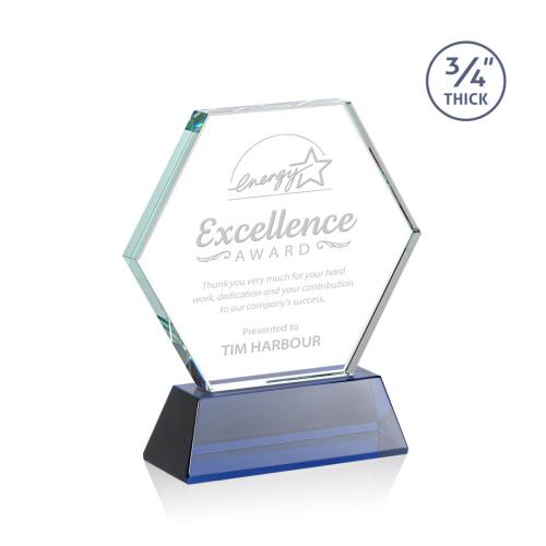 Awards and Plaques - Crystal Trophies - Pagan on Helton Blue Polygon Crystal Trophy