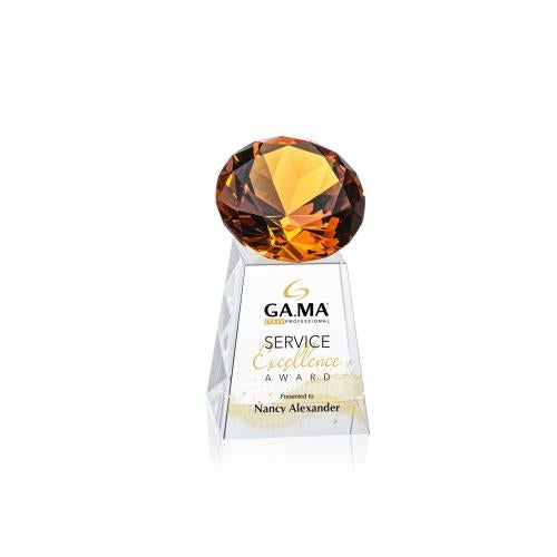 Awards and Plaques - Crystal Trophies - Medium Full Color Amber Crystal Trophy