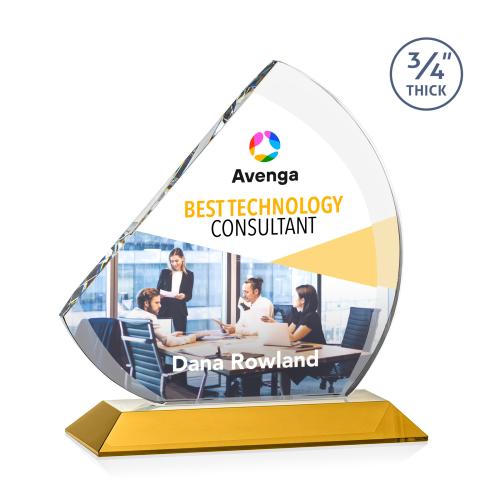 Awards and Plaques - Crystal Trophies - Yanez Full Color Amber Peaks Crystal Trophy