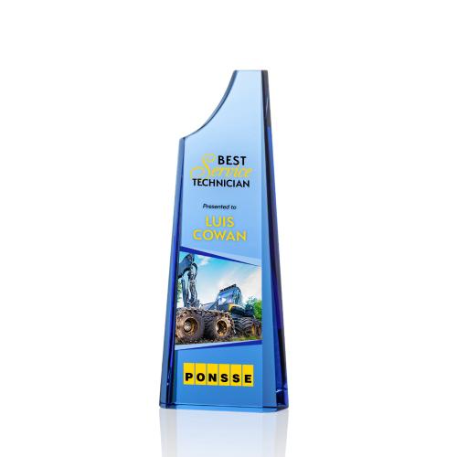 Awards and Plaques - Crystal Trophies - Webber Full Color Sky Blue Towers Crystal Trophy