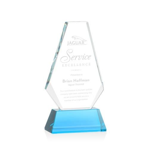 Awards and Plaques - Crystal Trophies - Mcleod on Helton Base Sky Blue Polygon Crystal Trophy