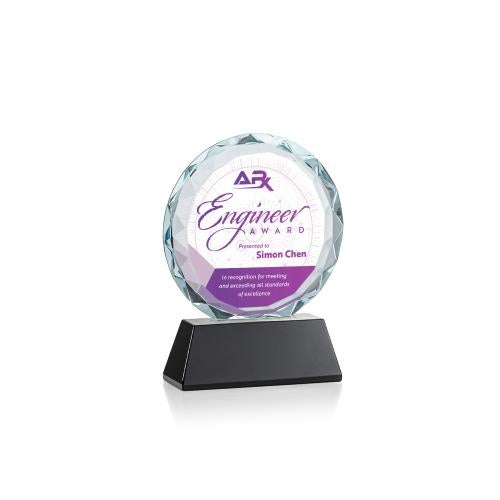 Awards and Plaques - Crystal Trophies - Linares Full Color Black Circle Crystal Trophy
