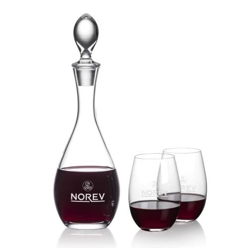Custom Barware Glasses - Carafes - Hastings Decanter & Cordero Stemless Wine