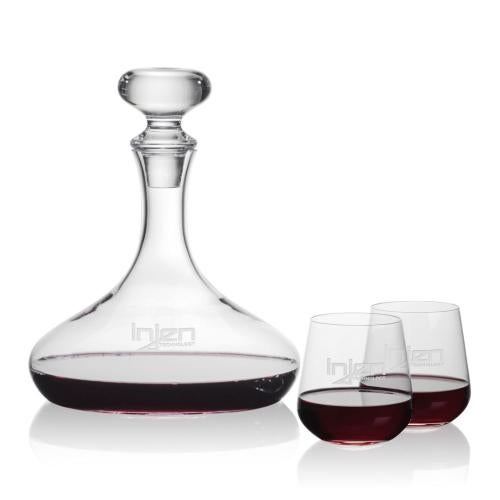 Custom Barware Glasses - Carafes - Linares Decanter & Cooley Stemless Wine