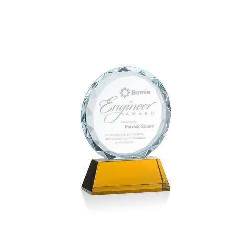 Awards and Plaques - Crystal Trophies - Linares Amber Circle Crystal Trophy