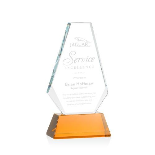 Awards and Plaques - Crystal Trophies - Mcleod on Helton Base Amber Polygon Crystal Trophy