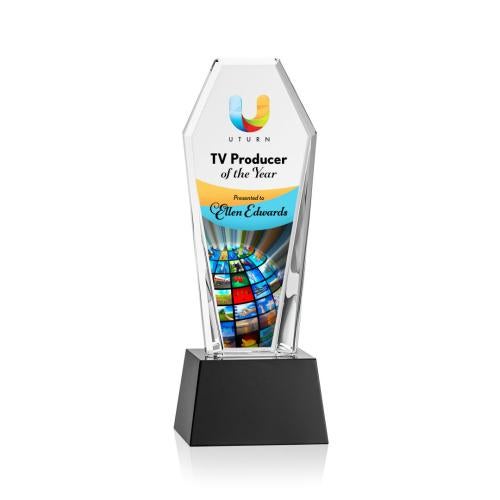 Awards and Plaques - Crystal Trophies - Thorpe Full Color on Base Black Towers Crystal Trophy