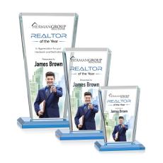 Employee Gifts - Frank Full Color Sky Blue Rectangle Crystal Trophy