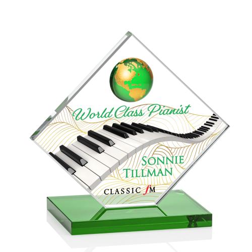 Awards and Plaques - Crystal Trophies - Buckley Full Color Green/Gold Globe Crystal Trophy