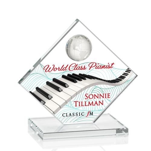 Awards and Plaques - Crystal Trophies - Buckley Full Color Clear Globe Crystal Trophy