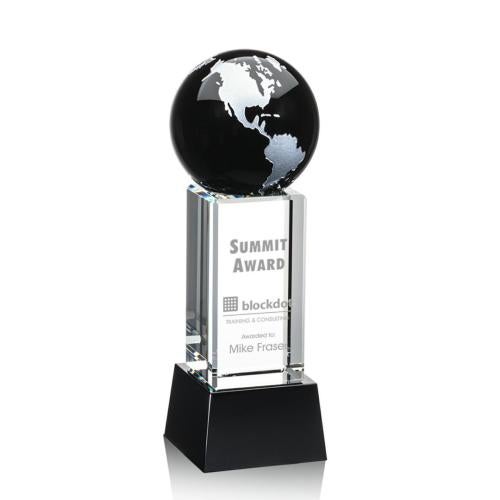 Awards and Plaques - Crystal Trophies - Caballero on Base Black/Silver Globe Crystal Trophy