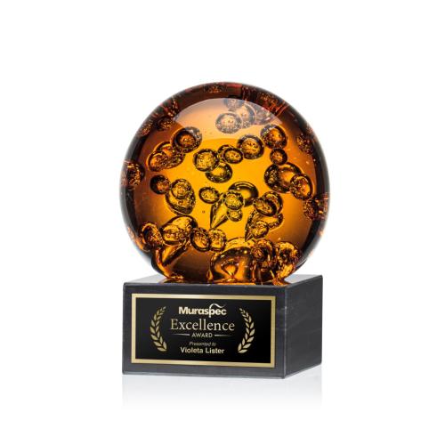 Awards and Plaques - Glass Trophies - Art Glass Trophies - Freeman Globe on Square Marble Glass Trophy