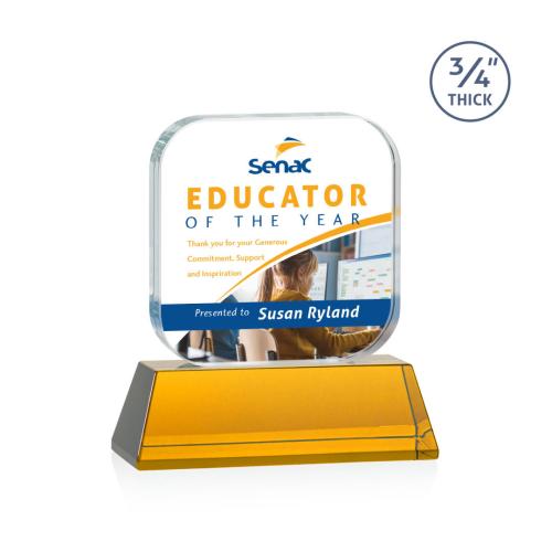 Awards and Plaques - Crystal Trophies - App Full Color on Helton Amber Square / Cube Crystal Trophy