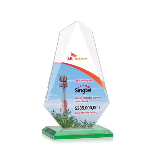 Awards and Plaques - Crystal Trophies - Byers Full Color Green Unique Crystal Trophy