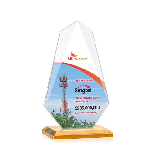 Awards and Plaques - Crystal Trophies - Byers Full Color Amber Unique Crystal Trophy