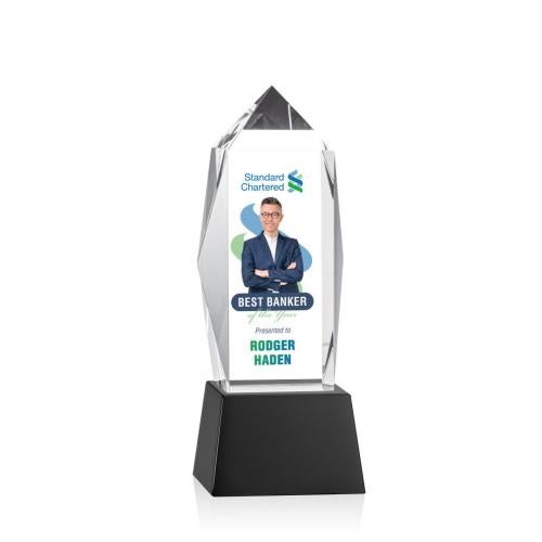 Awards and Plaques - Crystal Trophies - Navarro Full Color on Base Black Obelisk Crystal Trophy