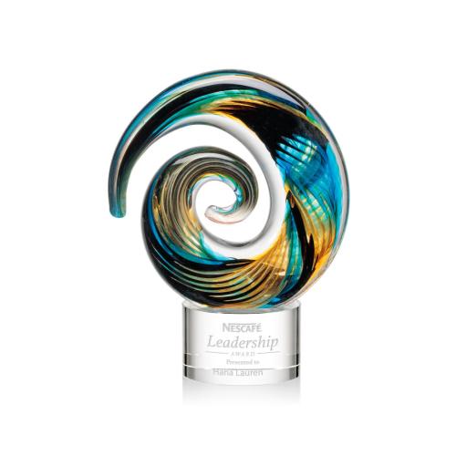 Awards and Plaques - Glass Trophies - Art Glass Trophies - Gleason on Round Clear Circle Glass Trophy