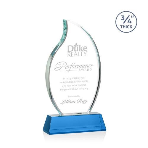 Awards and Plaques - Crystal Trophies - Summers on Helton Base Sky Blue Flame Crystal Trophy