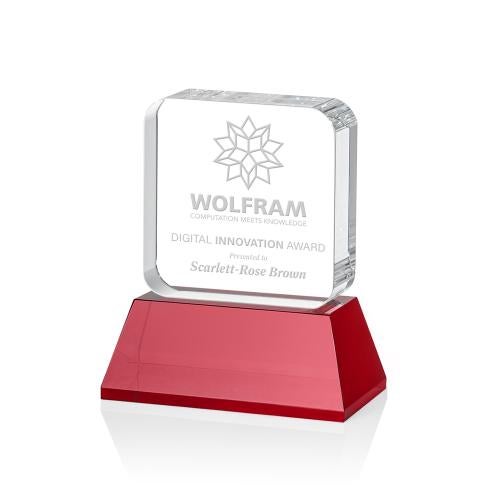 Awards and Plaques - Crystal Trophies - Walls on Base Red Square / Cube Crystal Trophy