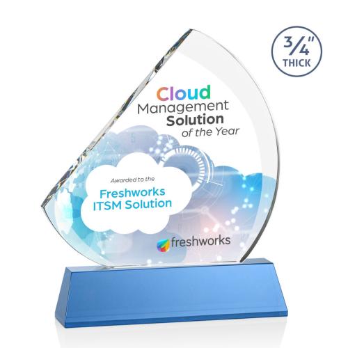 Awards and Plaques - Crystal Trophies - Yanez Full Color on Helton Sky Blue Peaks Crystal Trophy