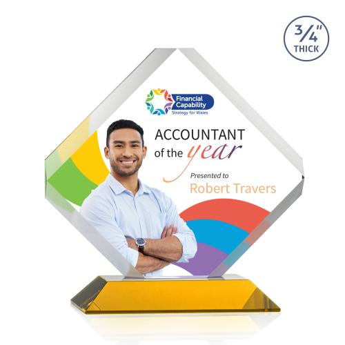 Awards and Plaques - Crystal Trophies - Jacobsen Full Color Amber Crystal Trophy