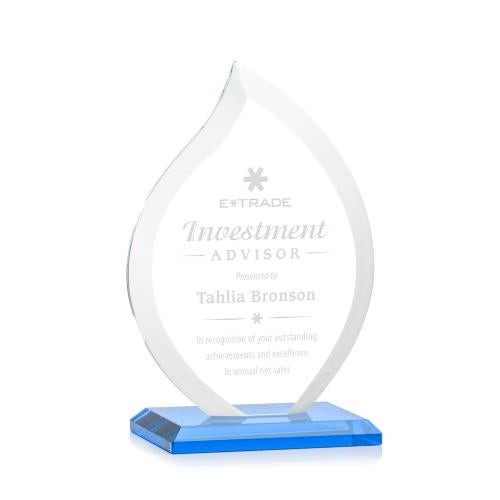Awards and Plaques - Crystal Trophies - Tomlinson Sky Blue Flame Crystal Trophy