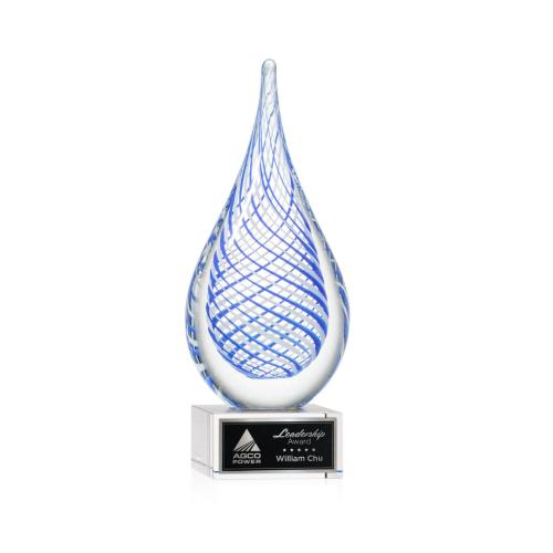 Awards and Plaques - Glass Trophies - Art Glass Trophies - Striation on Plated Crystal Base Clear Tear Drop Glass Trophy