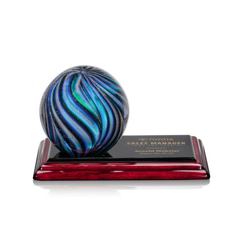 Awards and Plaques - Glass Trophies - Art Glass Trophies - McCray Globe on Rosewood Base Trophy
