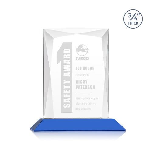 Awards and Plaques - Crystal Trophies - Cassidy Blue Rectangle Crystal Trophy