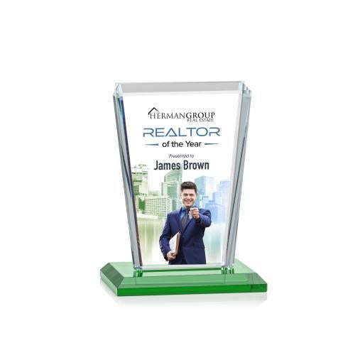 Awards and Plaques - Crystal Trophies - Frank Full Color Green Rectangle Crystal Trophy