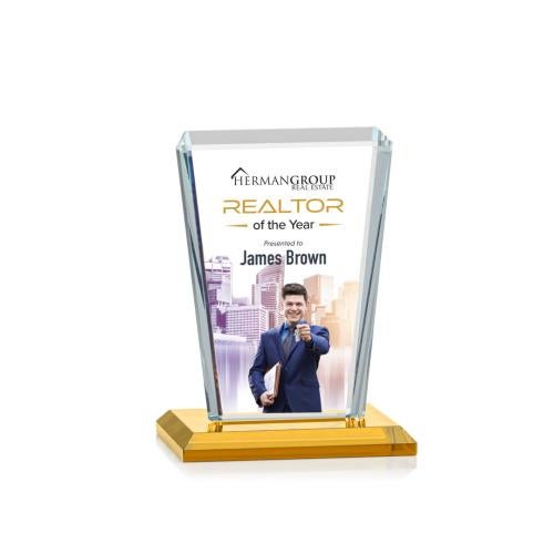 Awards and Plaques - Crystal Trophies - Frank Full Color Amber Rectangle Crystal Trophy