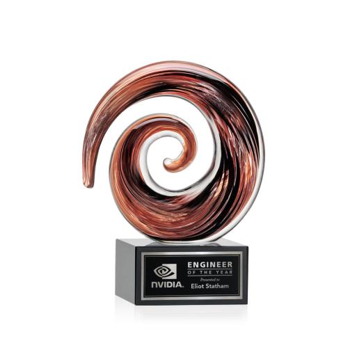 Awards and Plaques - Glass Trophies - Art Glass Trophies - Moran on Plated Crystal Black Circle Glass Trophy