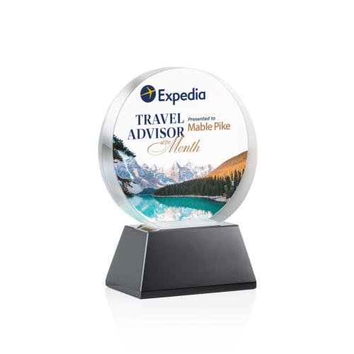 Awards and Plaques - Crystal Trophies - McCarty Vividprint™ on Base Black Circle Crystal Trophy