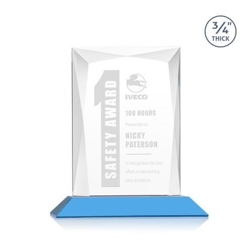 Awards and Plaques - Crystal Trophies - Cassidy Sky Blue Rectangle Crystal Trophy
