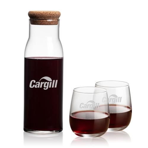 Custom Barware Glasses - Carafes - Burns Carafe & Weiss Stemless Wine
