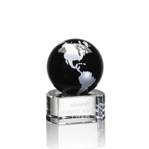 Awards and Plaques - Crystal Trophies - Sawyer Black/Silver Globe Crystal Trophy